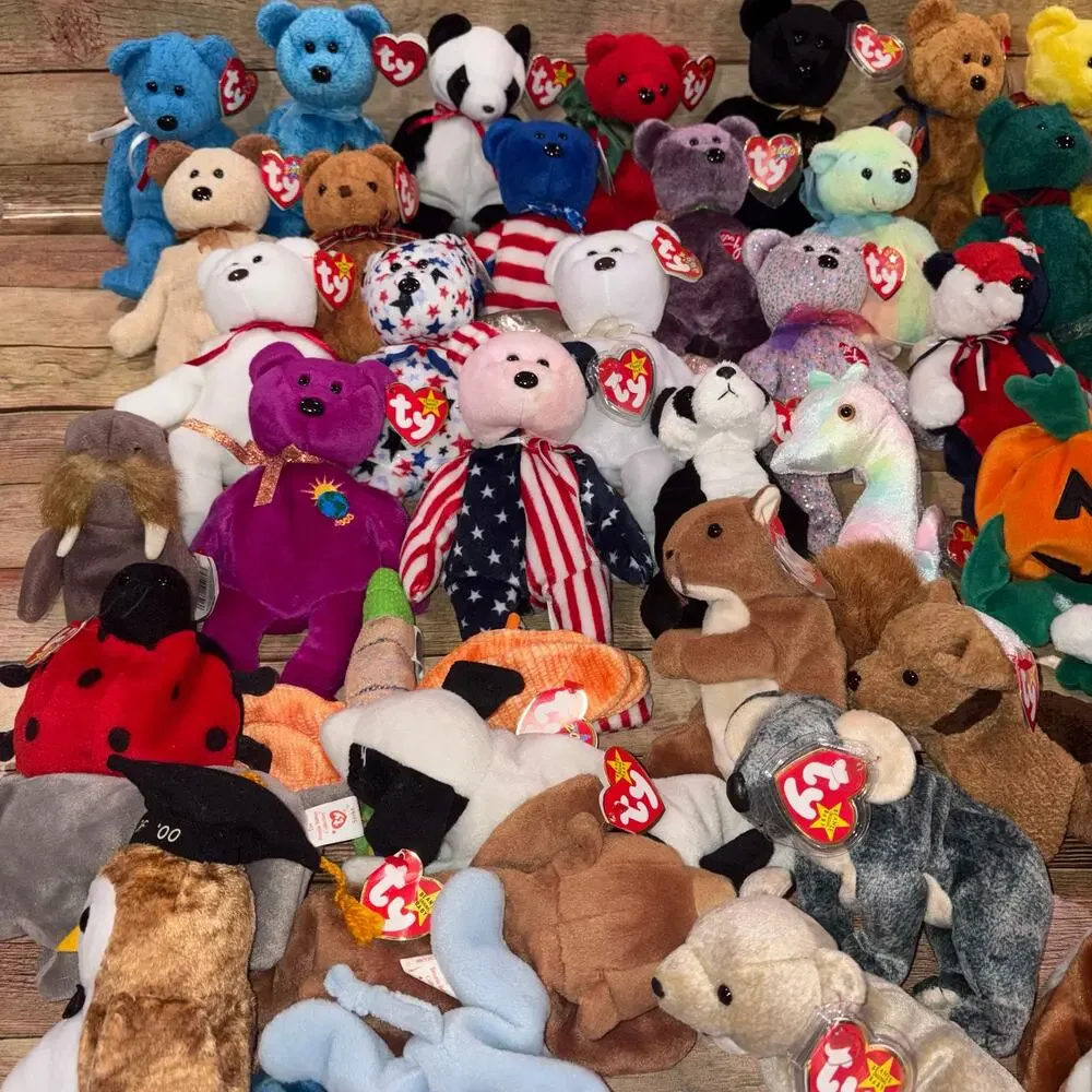 Vintage Plush Lot of 40 Plus Beanie Babies 90s 00s Bears Animals